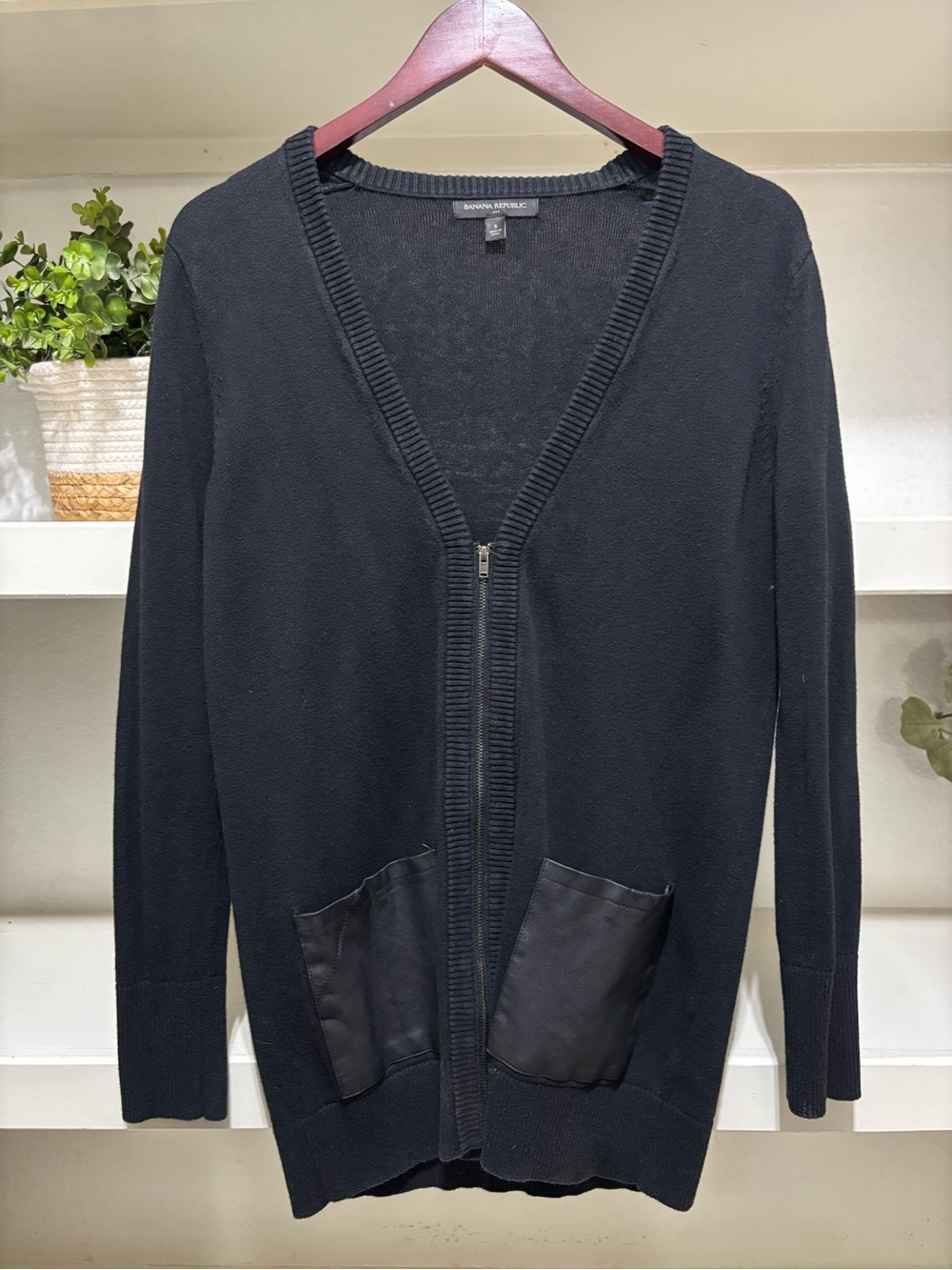 Banana Republic Black Zip-Front Cardigan Sweater